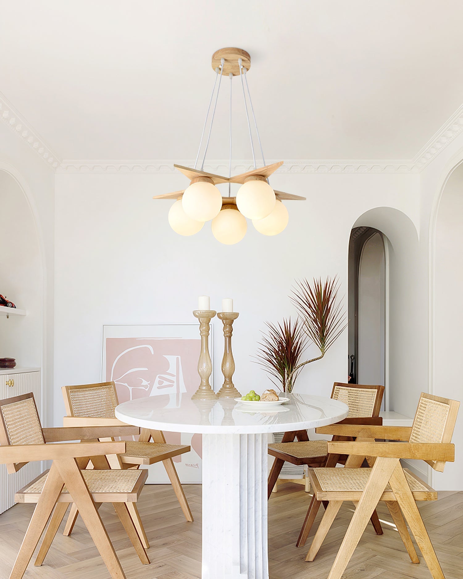Zothaus Premium Nordic Star Glass Wooden Chandelier - Lamp Copper