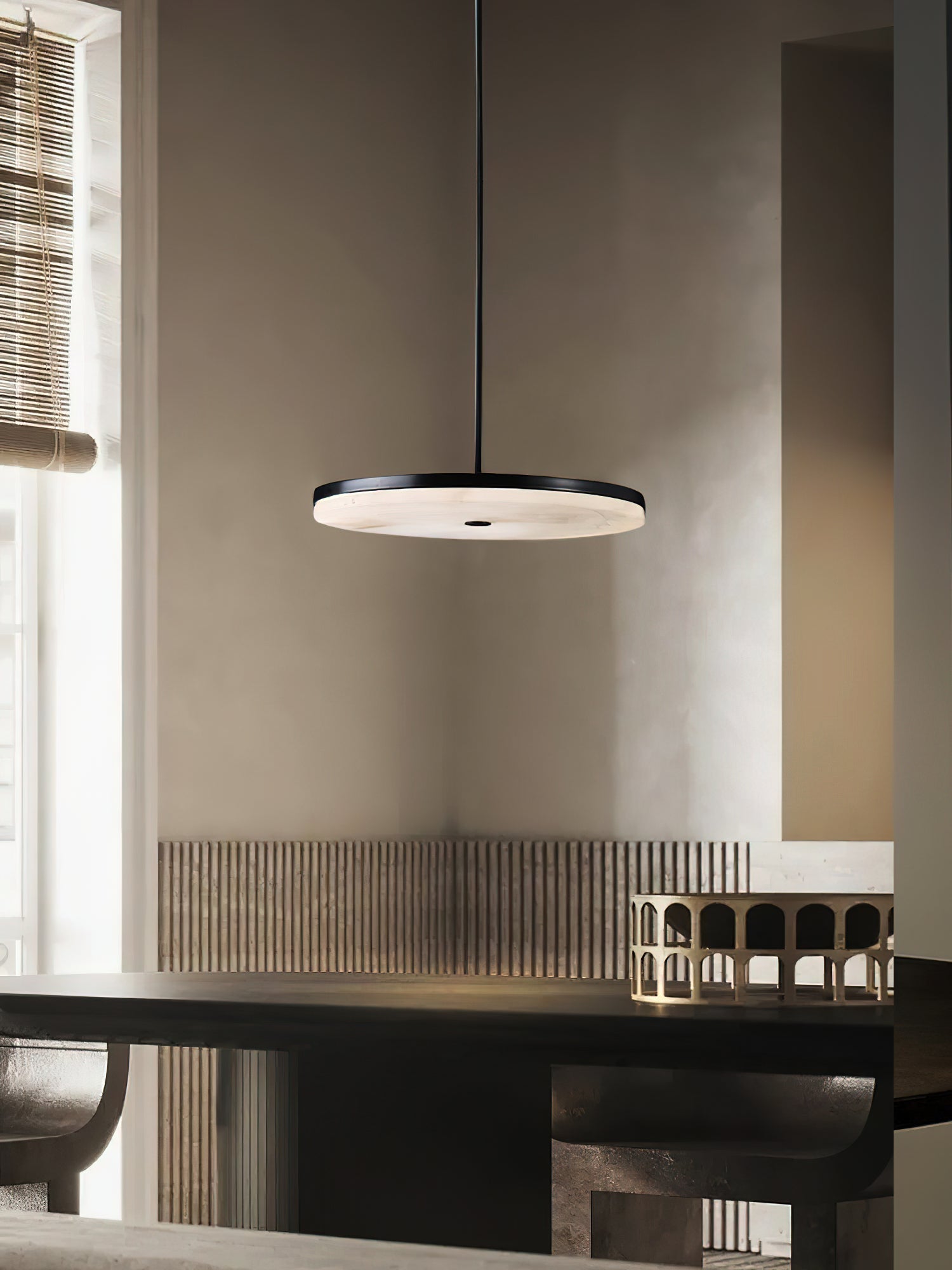 Utalion Modern Minimalist Metal Alabaster Pendant Light - Lamp Copper