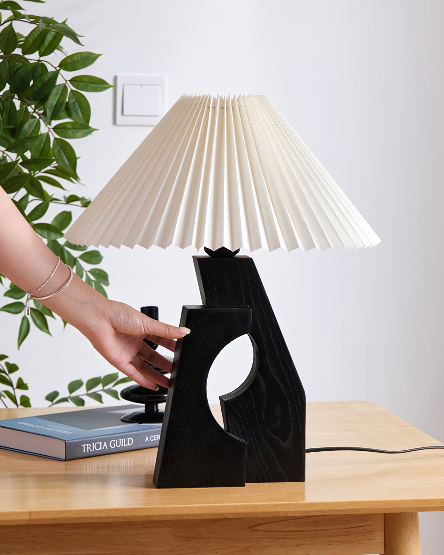 Zain Pleated Table Lamp Paper Pleated Wooden Sculptural - Letslighting