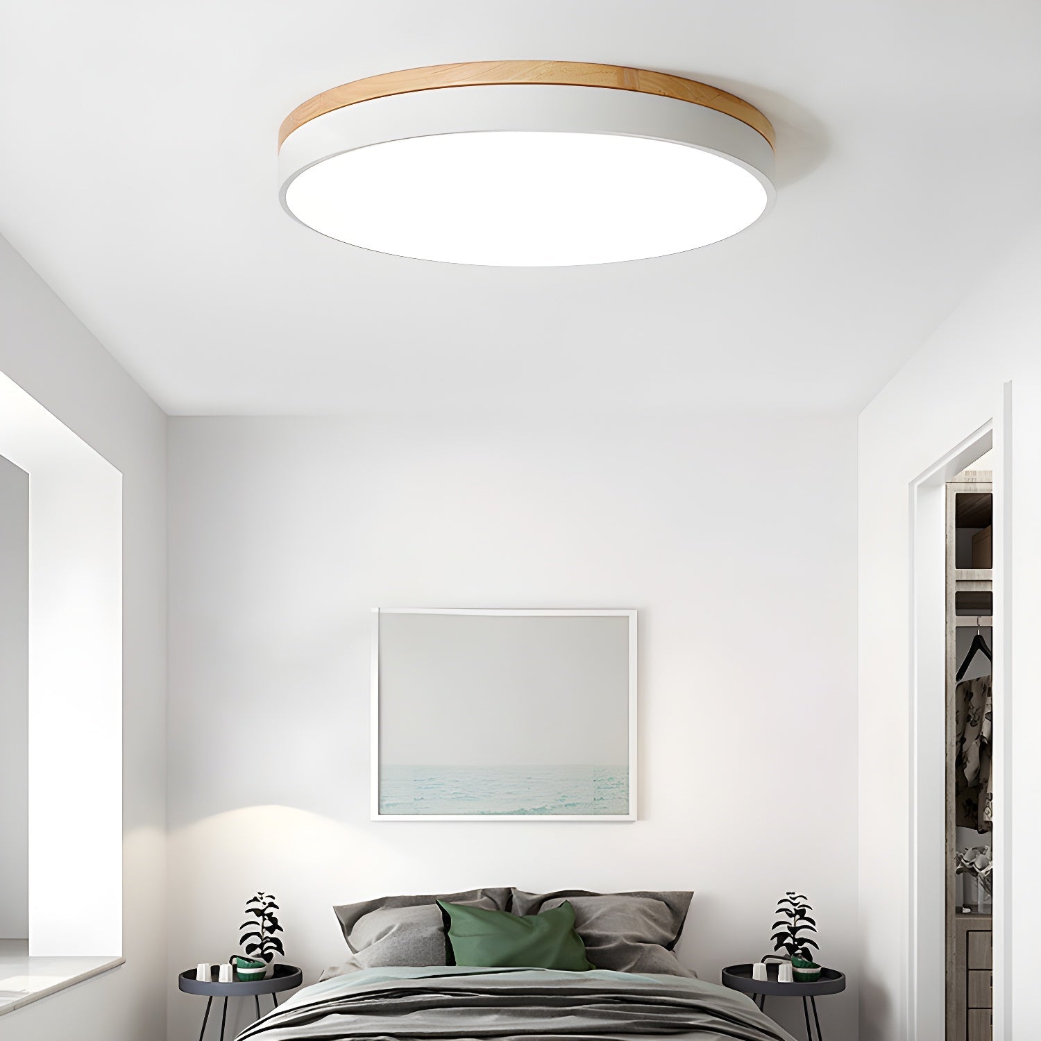 Solara Ceiling Light Circular Wood Grey Modern Minimalist - Letslighting