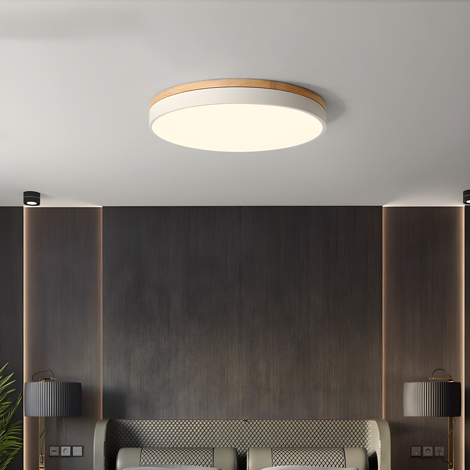 Solara Ceiling Light Circular Wood Grey Modern Minimalist - Letslighting