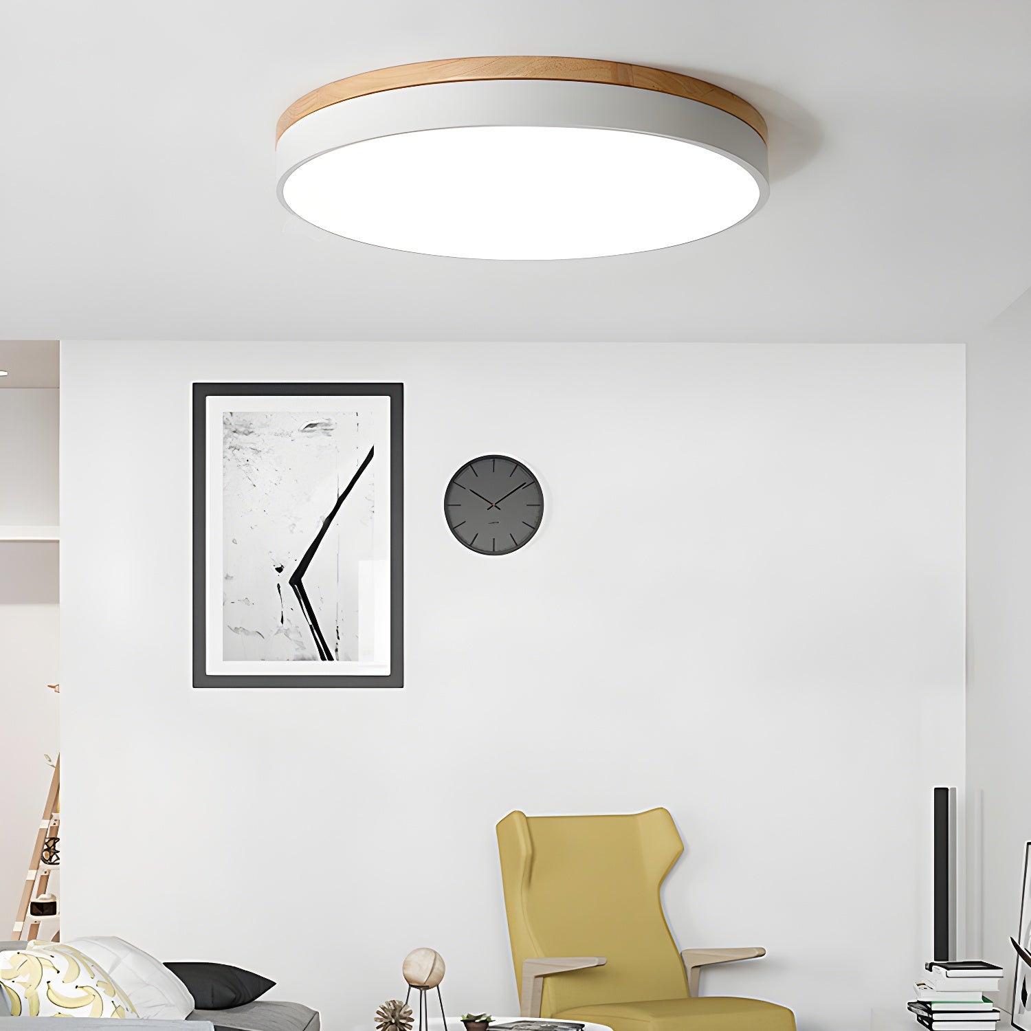 Solara Ceiling Light Circular Wood Grey Modern Minimalist - Letslighting