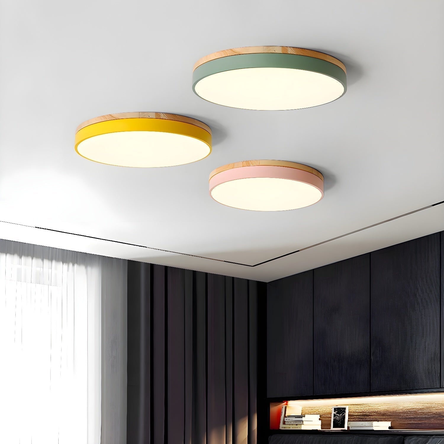 Solara Ceiling Light Circular Wood Grey Modern Minimalist - Letslighting