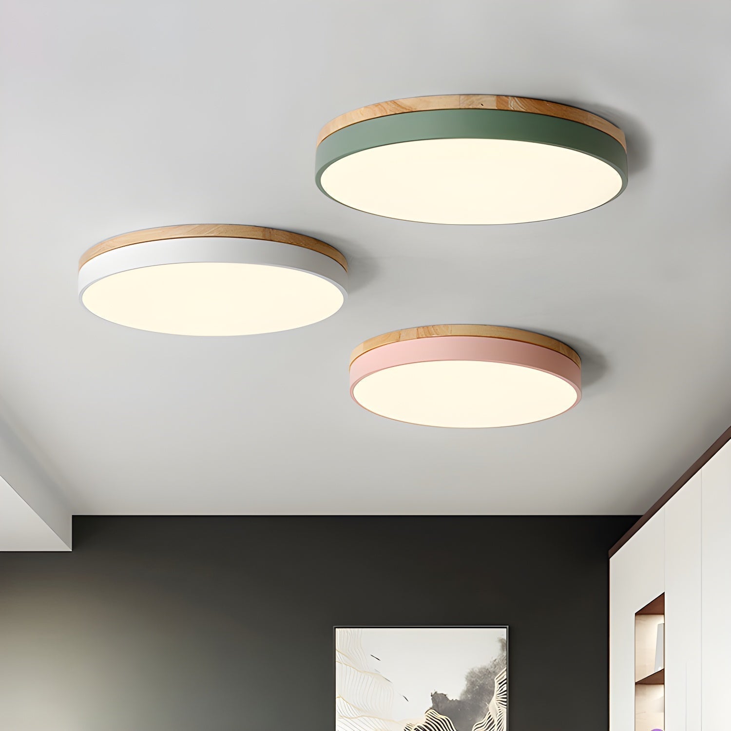 Solara Ceiling Light Circular Wood Grey Modern Minimalist - Letslighting