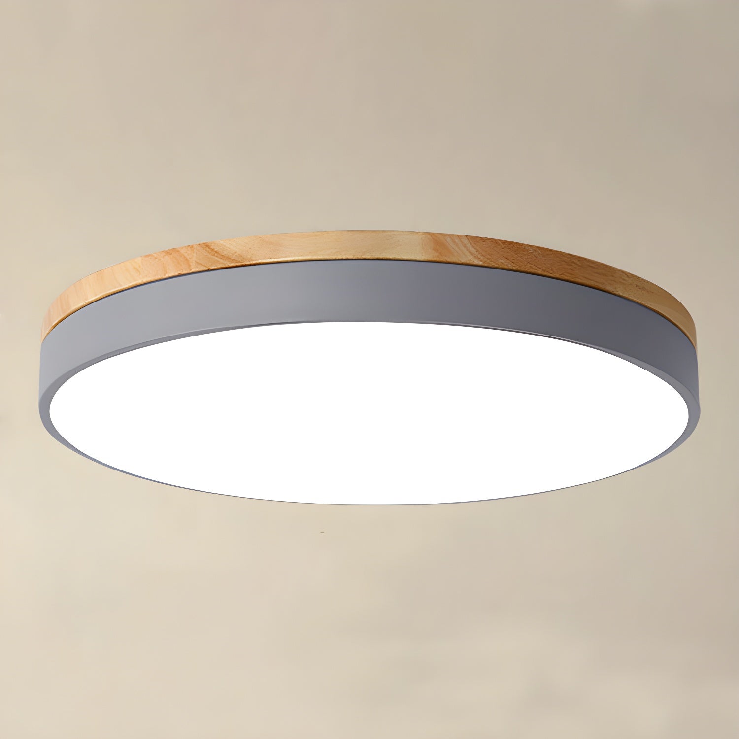 Solara Ceiling Light Circular Wood Grey Modern Minimalist - Letslighting