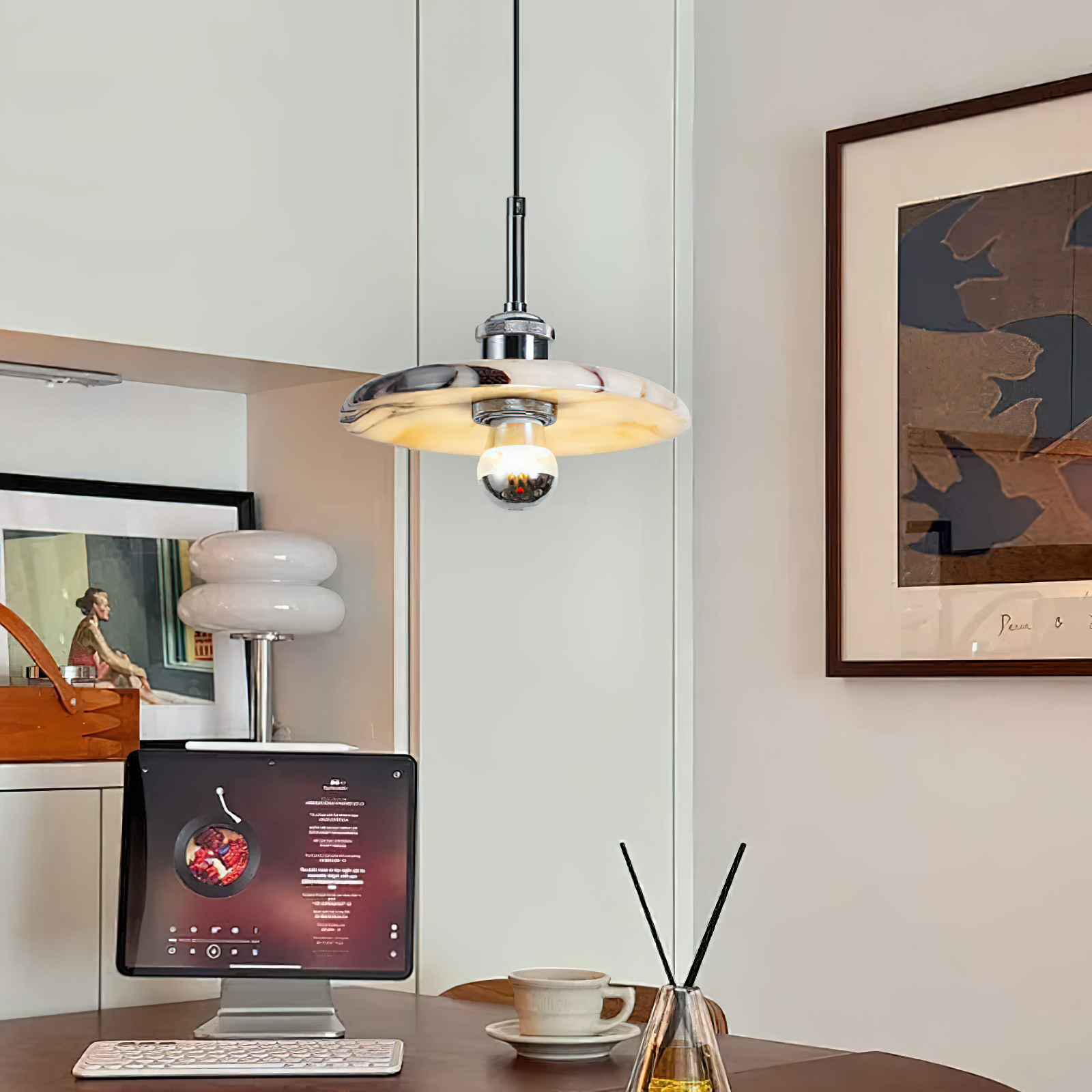 Ovelion Premium Nordic Art Marble Metal Pendant Lamp - Lamp Copper