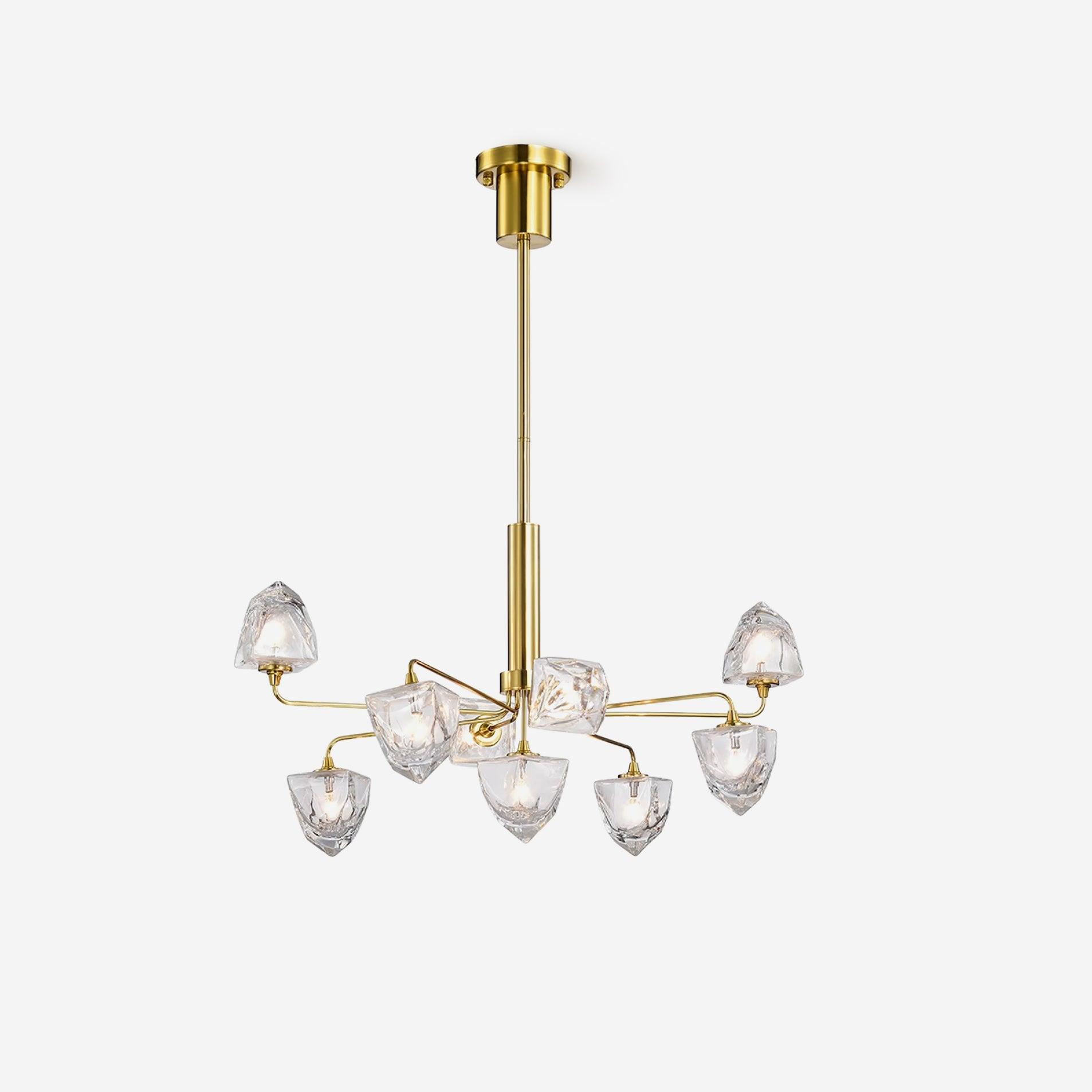 Zevin Chandelier Faceted Glass Shades Brass Arms Artisanal - Letslighting