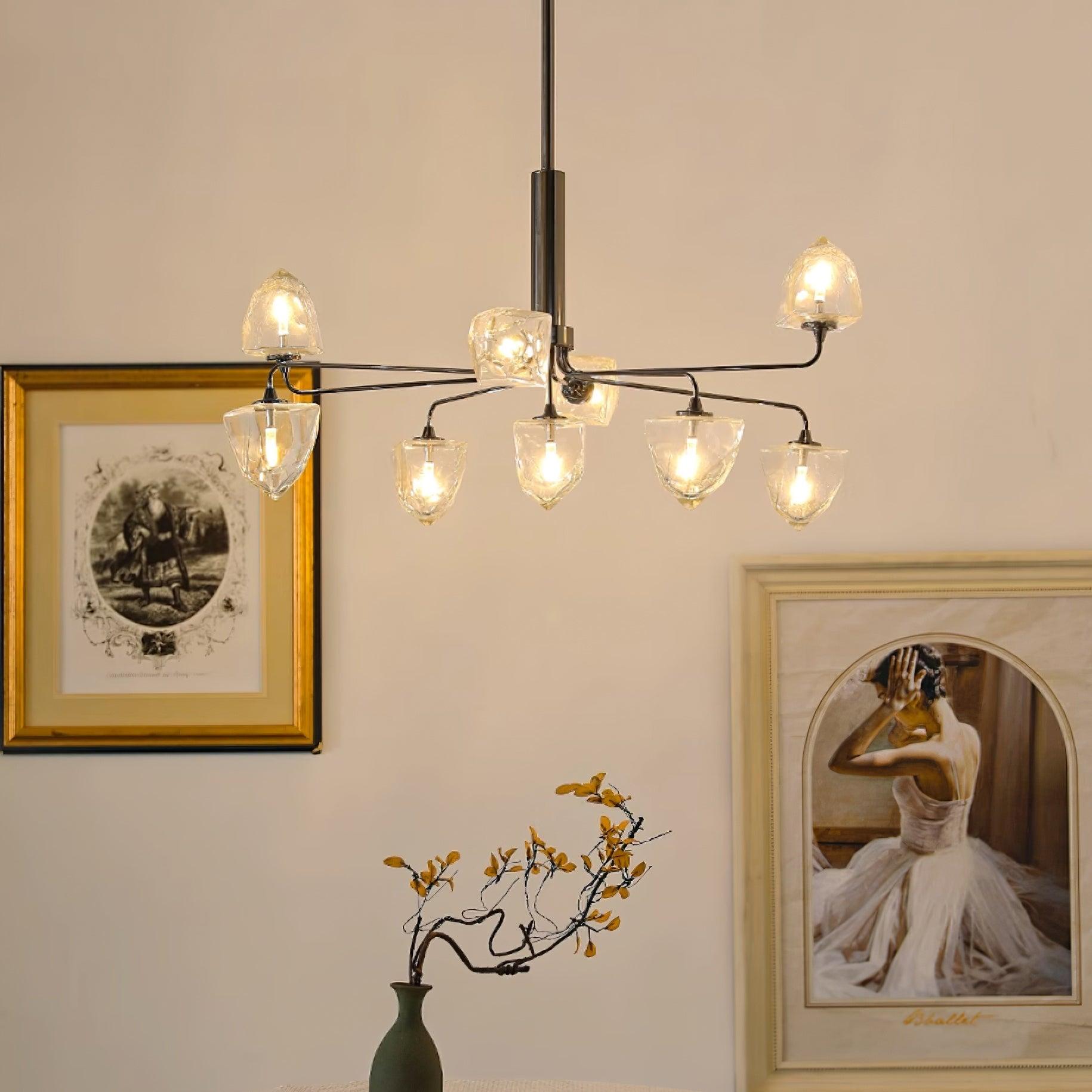 Zevin Chandelier Faceted Glass Shades Brass Arms Artisanal - Letslighting