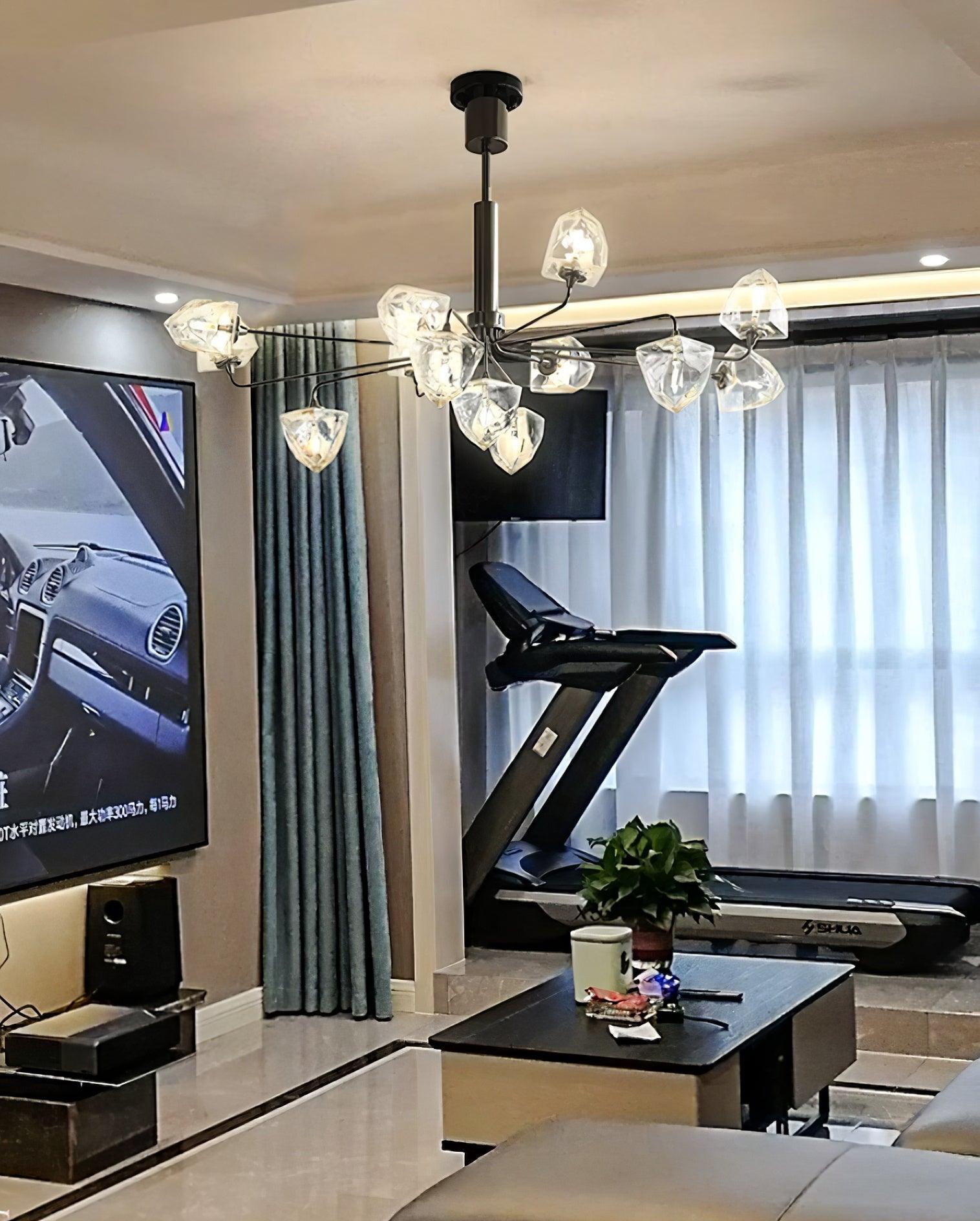 Zevin Chandelier Faceted Glass Shades Brass Arms Artisanal - Letslighting