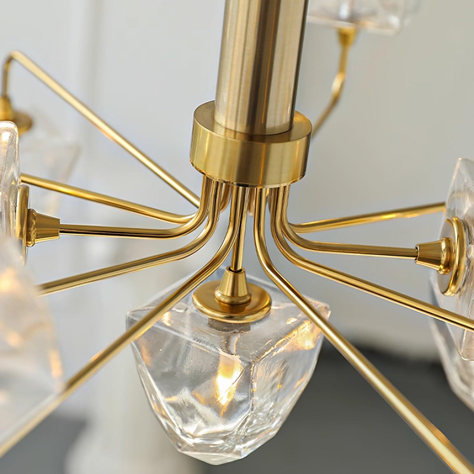 Zevin Chandelier Faceted Glass Shades Brass Arms Artisanal - Letslighting