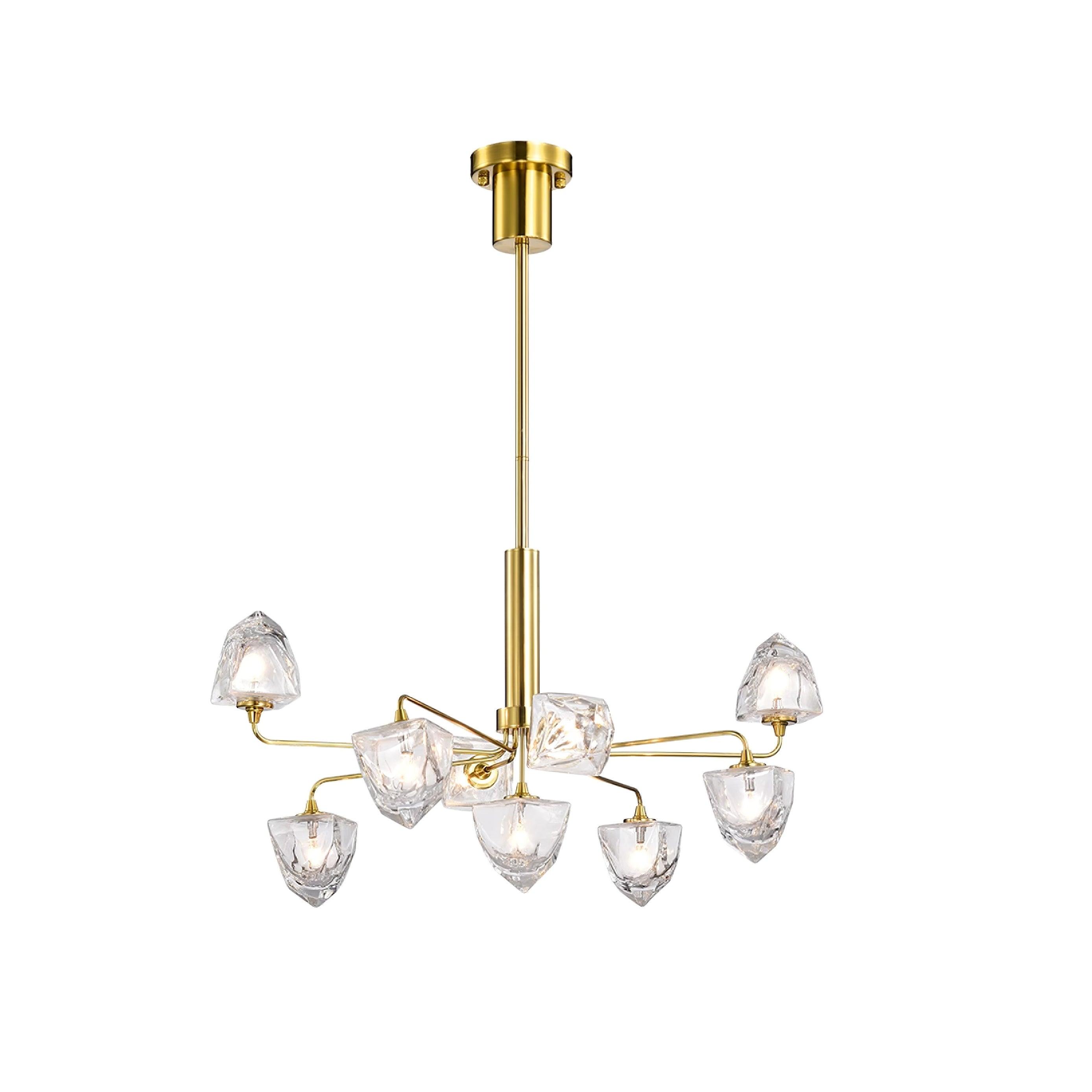 Zevin Chandelier Faceted Glass Shades Brass Arms Artisanal - Letslighting