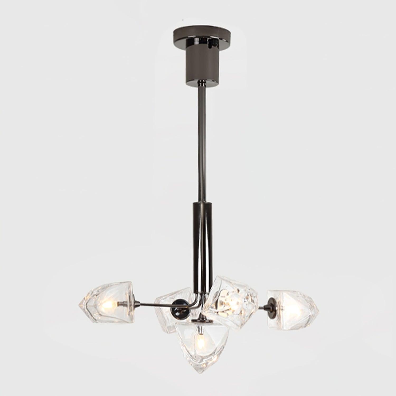 Zevin Chandelier Faceted Glass Shades Brass Arms Artisanal - Letslighting