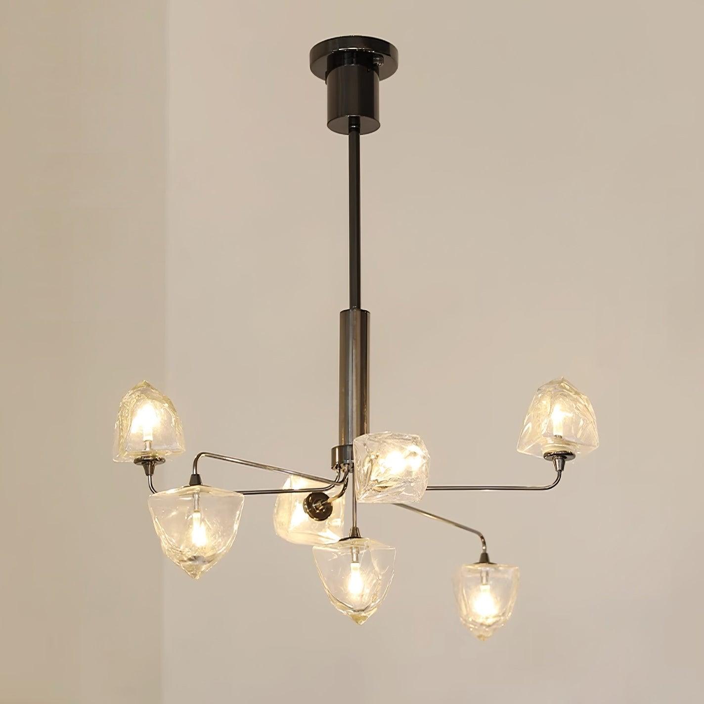 Zevin Chandelier Faceted Glass Shades Brass Arms Artisanal - Letslighting