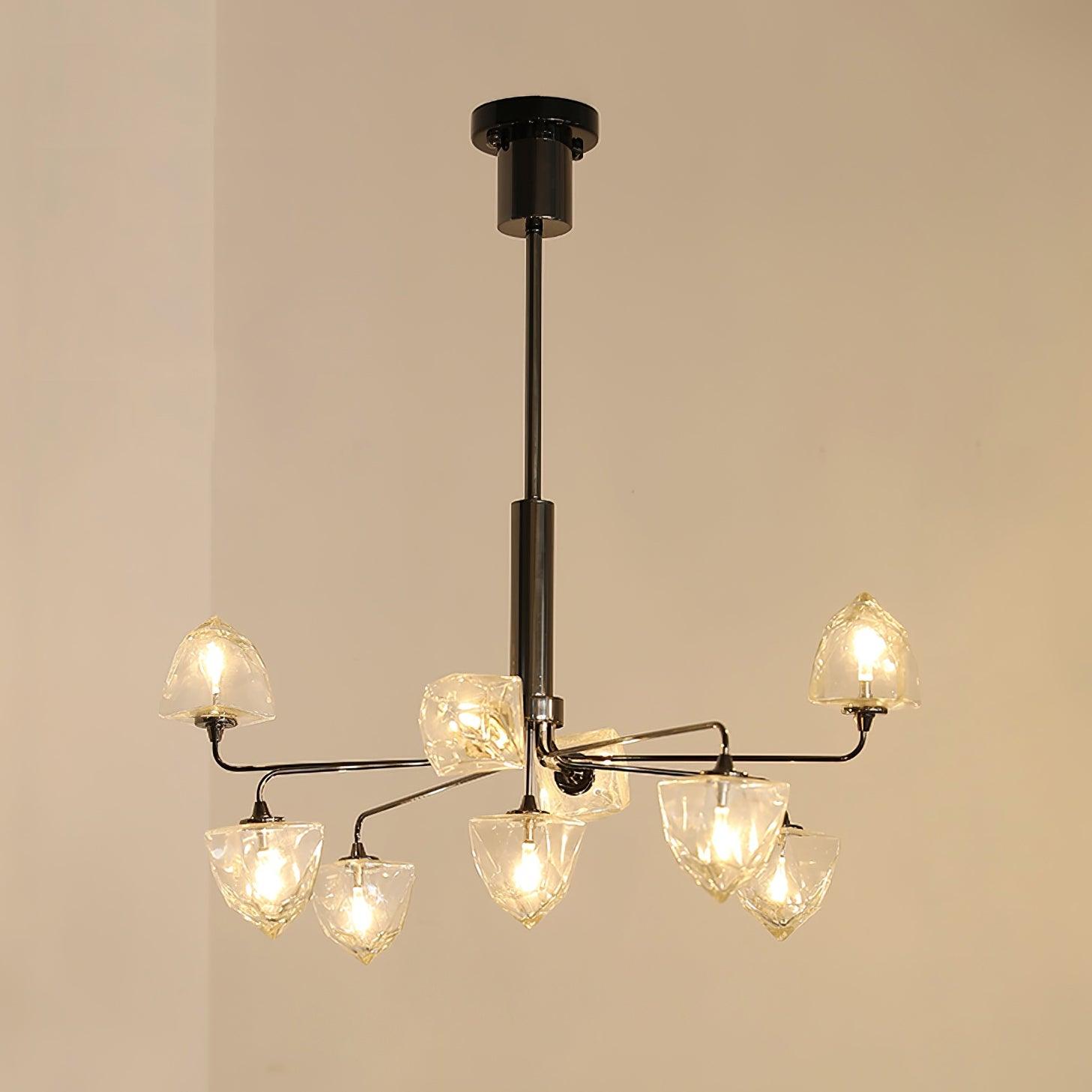 Zevin Chandelier Faceted Glass Shades Brass Arms Artisanal - Letslighting