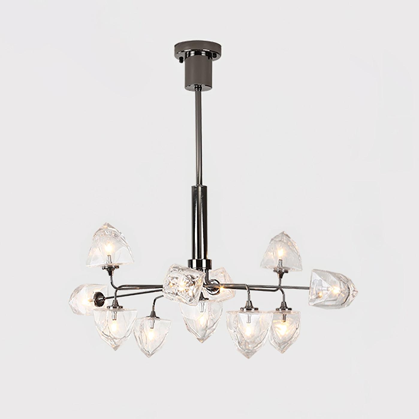 Zevin Chandelier Faceted Glass Shades Brass Arms Artisanal - Letslighting