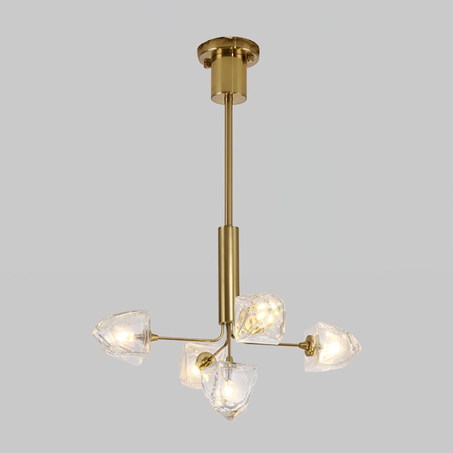 Zevin Chandelier Faceted Glass Shades Brass Arms Artisanal - Letslighting