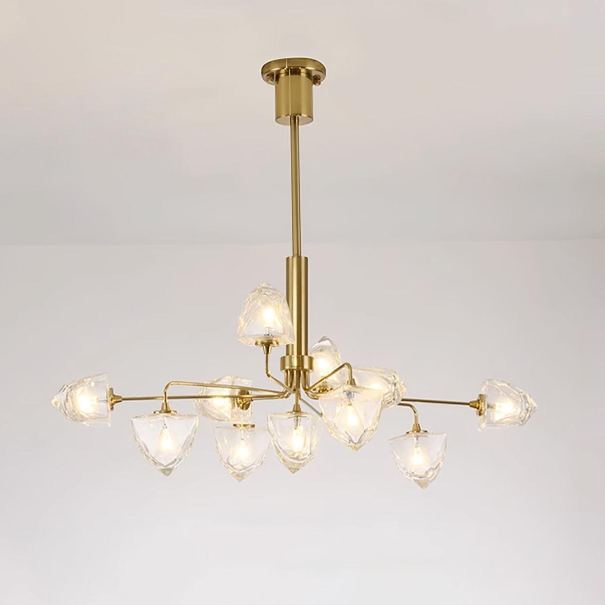 Zevin Chandelier Faceted Glass Shades Brass Arms Artisanal - Letslighting