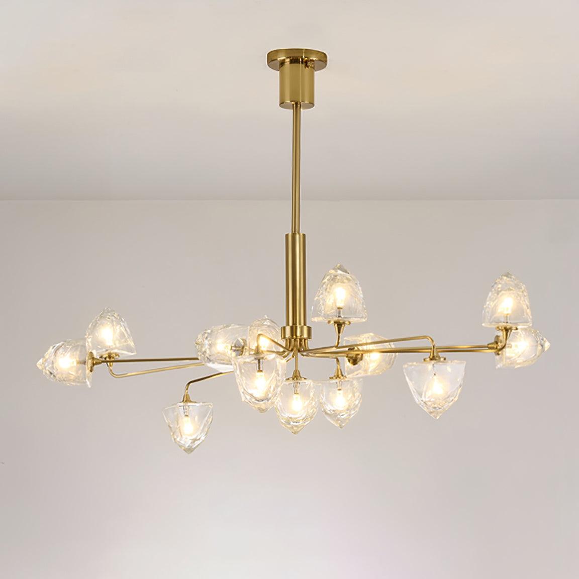Zevin Chandelier Faceted Glass Shades Brass Arms Artisanal - Letslighting