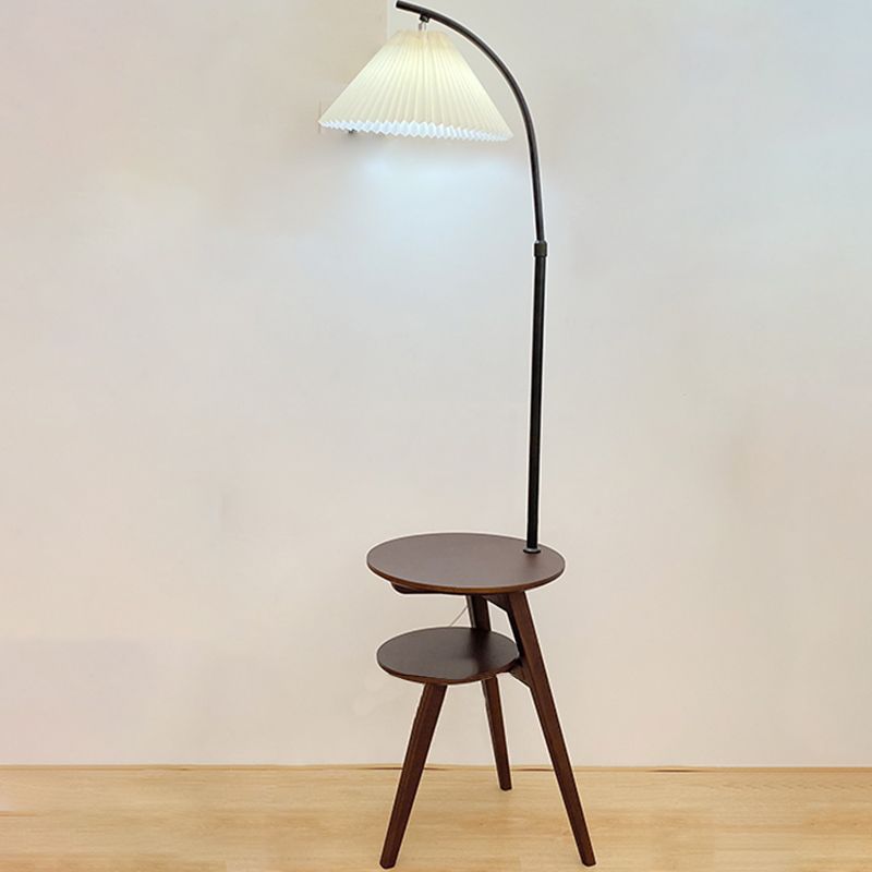 Muto Lampadaire Plissé Vintage, Métal/Tissu, Bois/Noyer, Salon