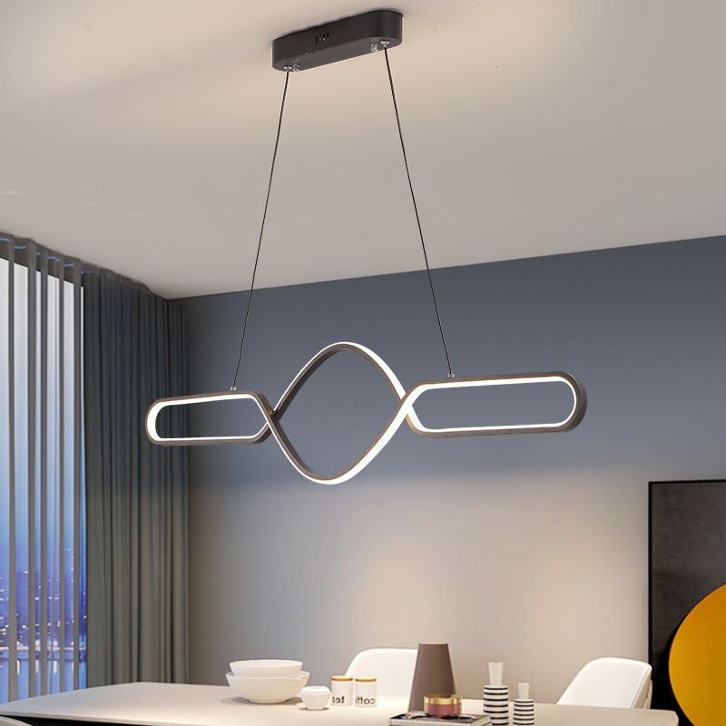 Arisha Suspension LED Linéaire, Métal/Gel de Silice, Noir/Or, Salle à Manger