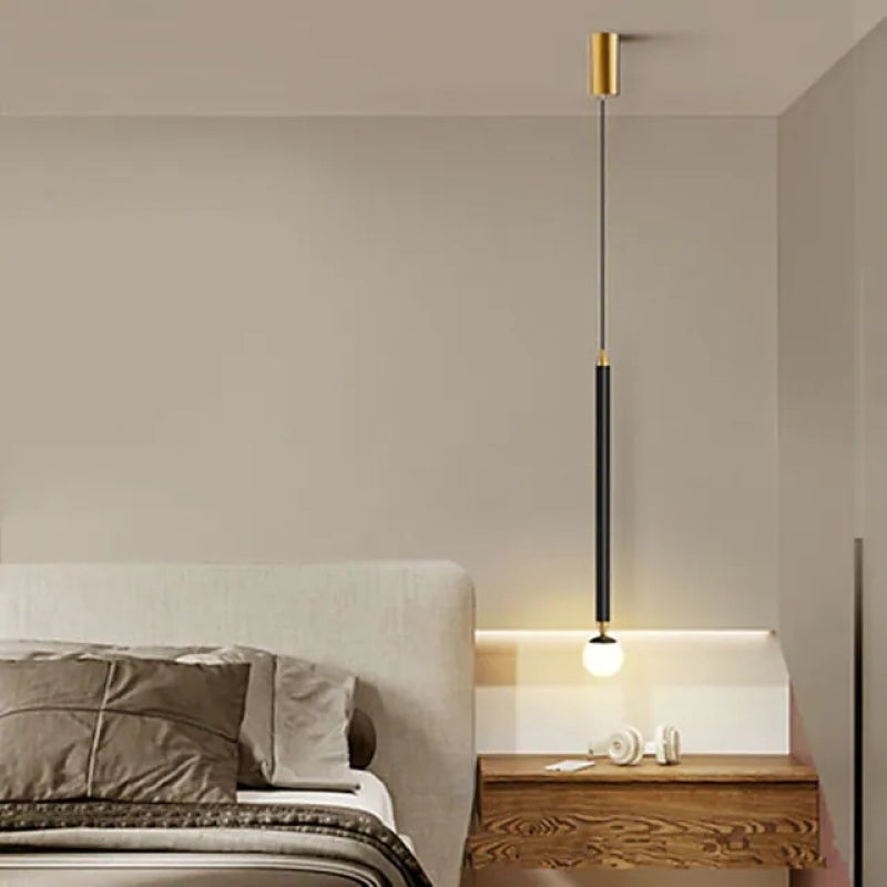 Arisha Suspension Cylindre Simple, Métal/Verre, Noir/Doré, Salon