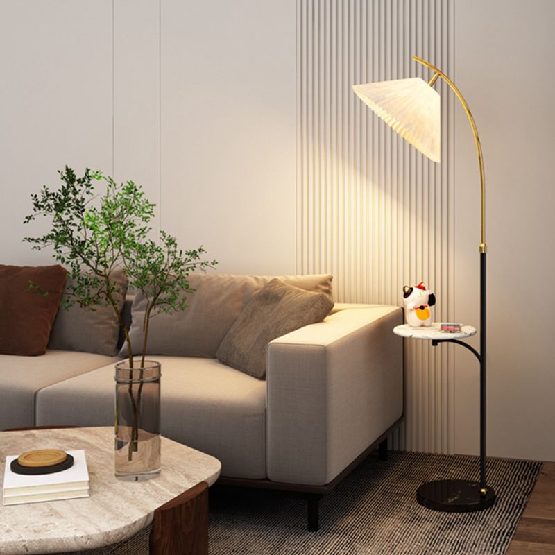 Muto Lampadaire Avec Table Parapluie Moderne LED Abat Jour Blanc Métal Tissu Chambre à Coucher/Salon