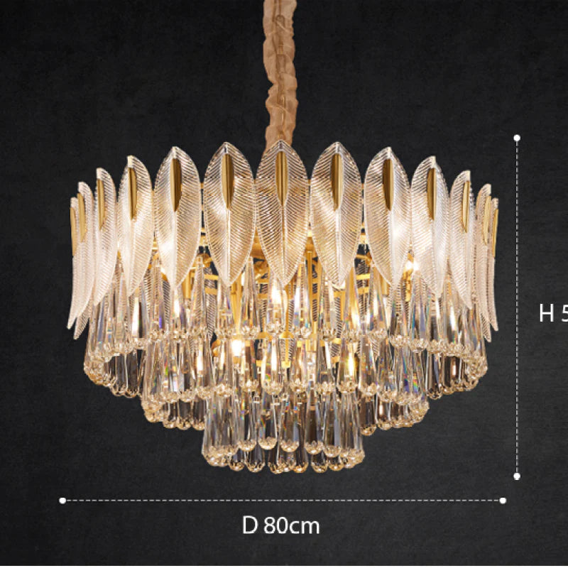 Kristy Lustre Plume Cristal, Métal/Cristal, Doré, Salon