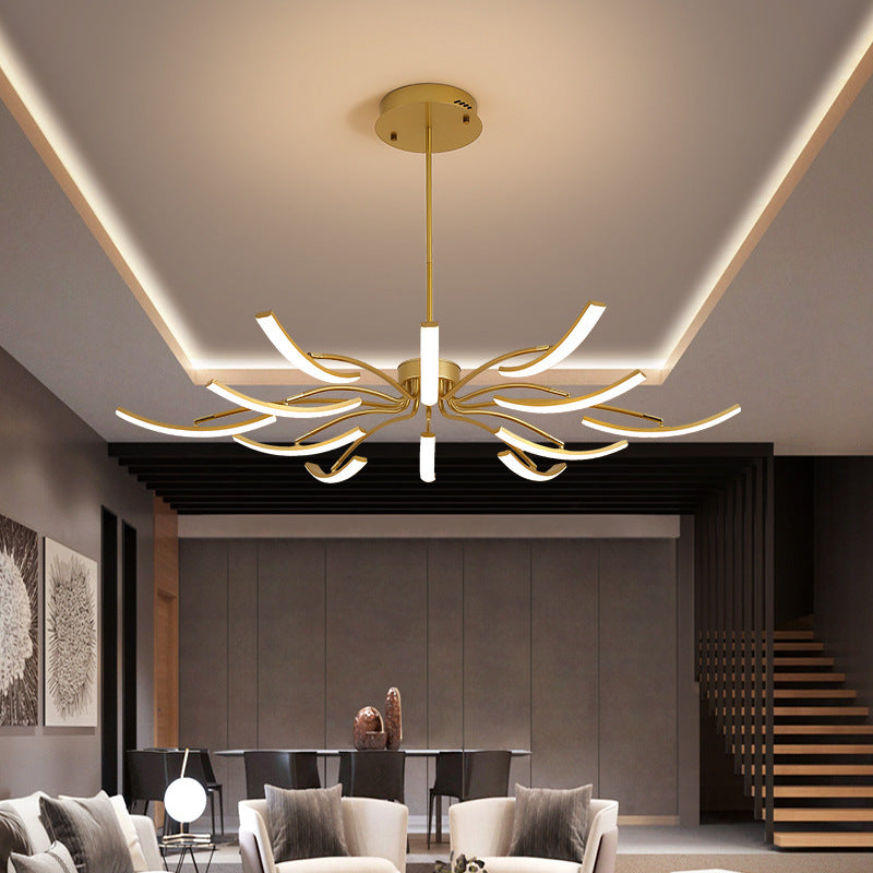 Kristy Moderne Lustre Linéaire Moderne, Métal/Gel de Silice, Noir/Blanc/Doré, Salon