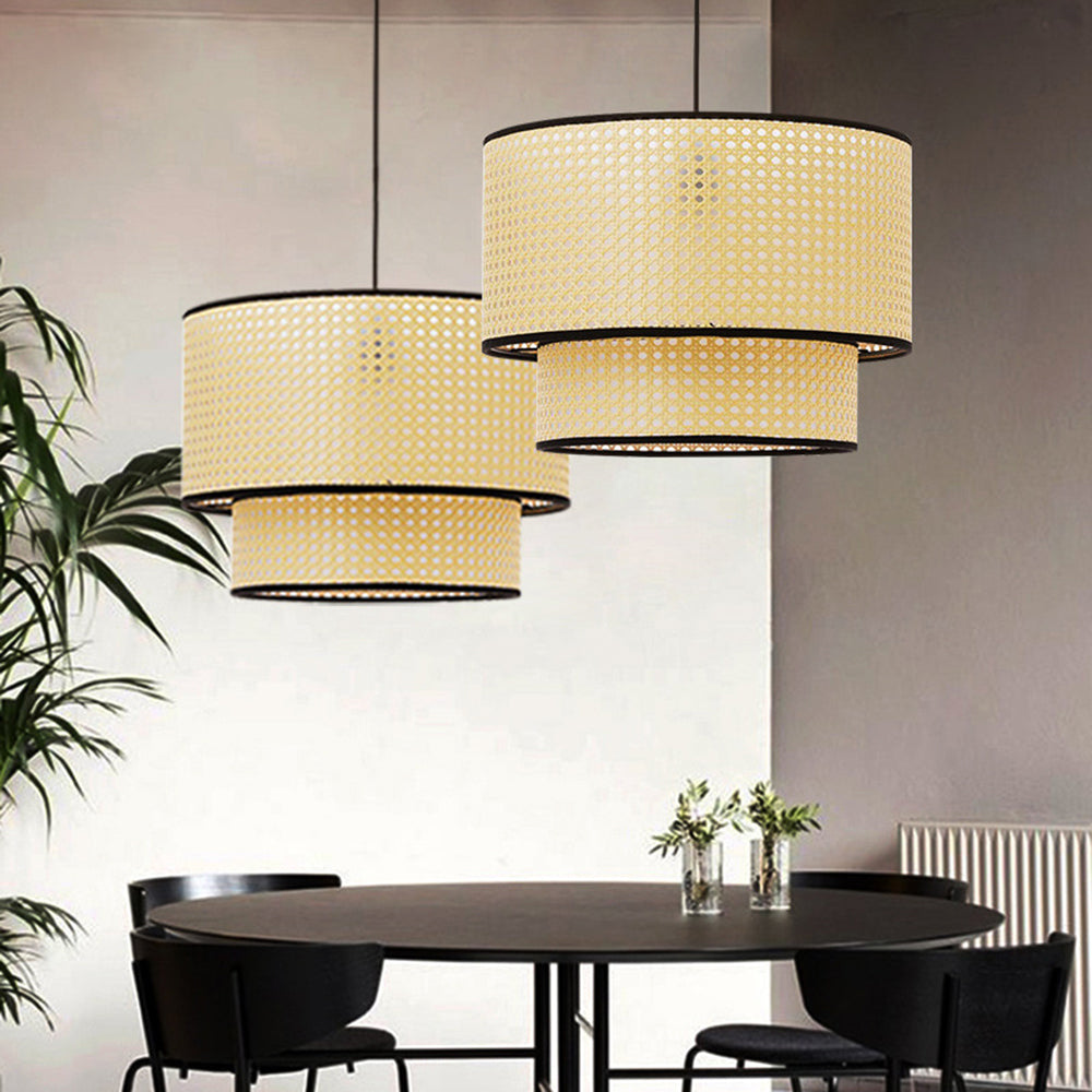 Ritta Suspension Cylindre Moderne, Métal/PVC, Noir/Bois, Salle à Manger