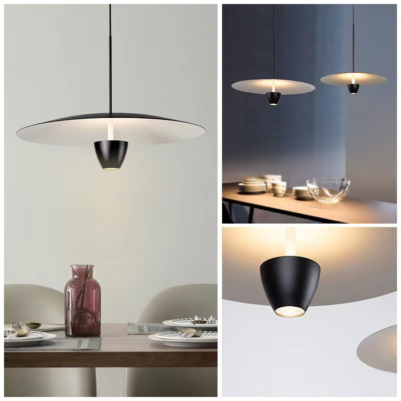 Arisha Suspension Ronde LED Minimaliste, Métal, Noir, Salon