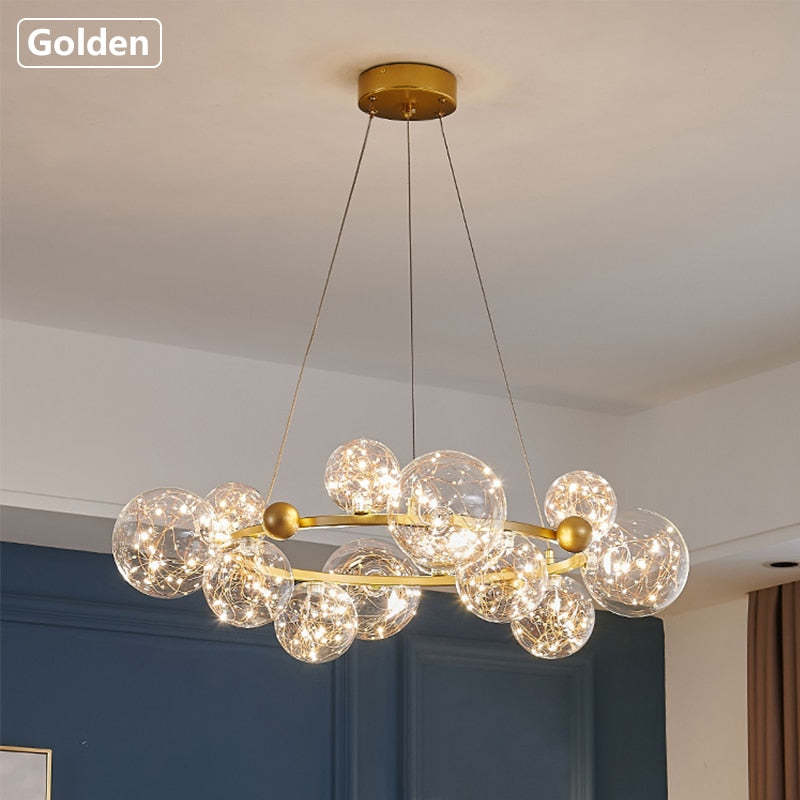 Valentina Suspension Boule Moderne, Métal/Verre, Doré/Noir, Salon