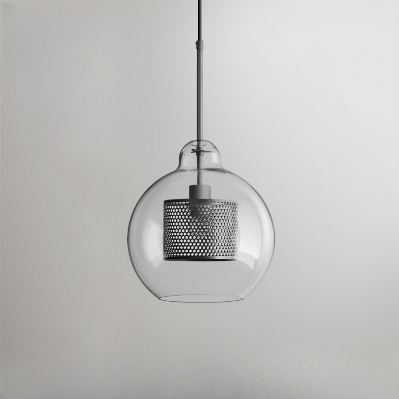 Kristy Suspension Globe/Cylindre Moderne, Métal/Verre, Doré/Argent, Salon