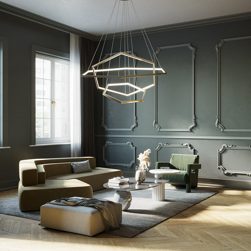 Ray Suspension Géométrique Contemporain, Métal, Doré, Salon/Chambre à Coucher