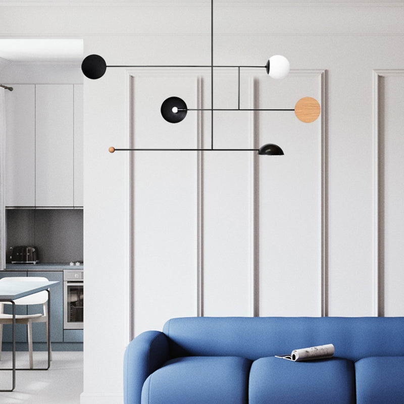 Arisha Minimaliste Suspension LED Ronde, Métal, Noir, Salon/Salle à Manger