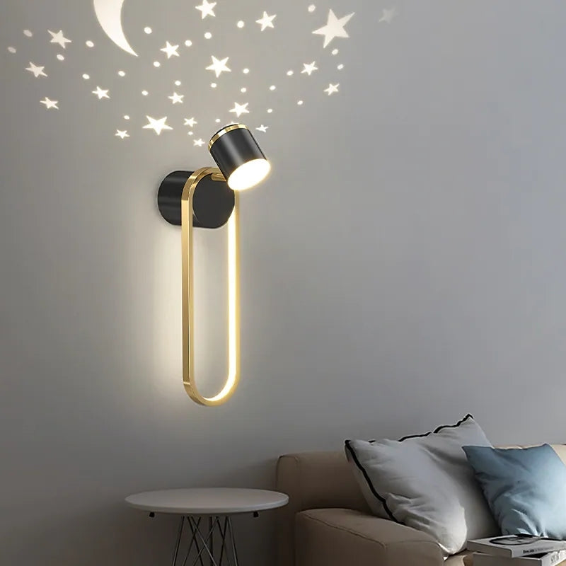 Ray Applique Murale Cylindre Etoile Moderne, Métal, Noir/Or, Chambre