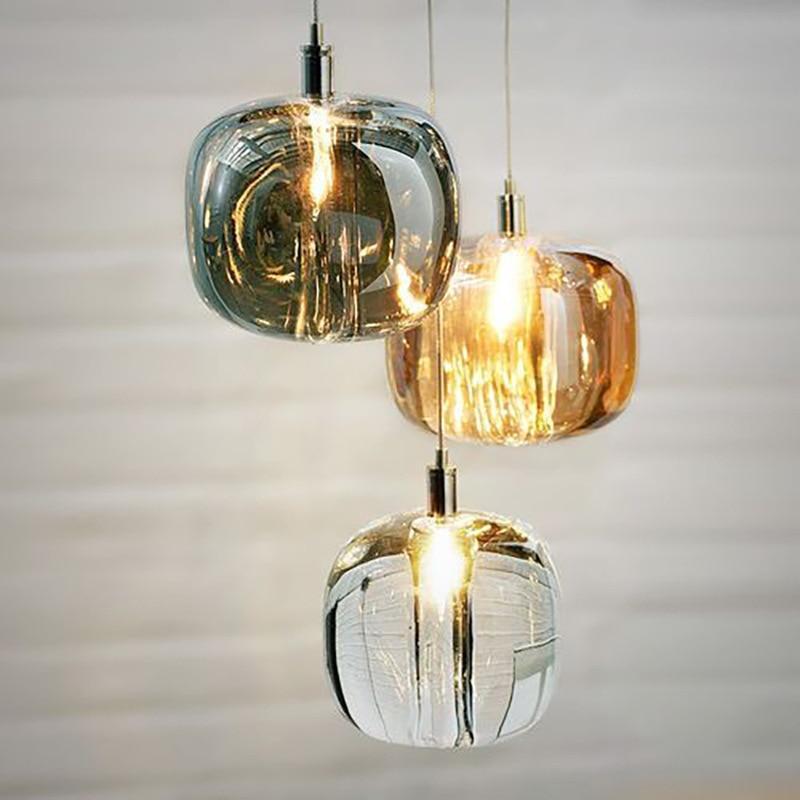 Valentina Suspension Ronde Moderne, Métal/Verre, Ambre/Claire/Gris Fumé, Salon