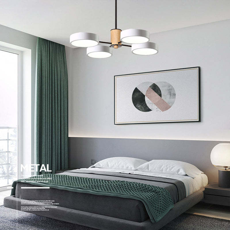 Arisha Plafonnier Cylindre Art Deco, Métal/Bois, Blanc/Vert/Gris, Salon
