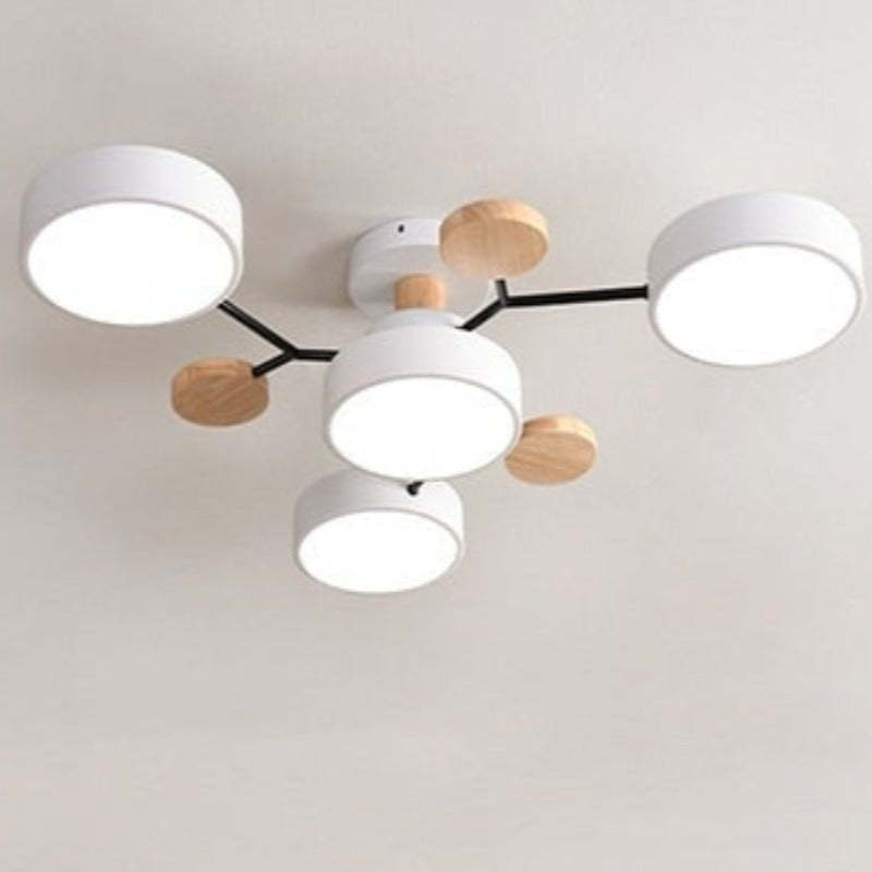 Arisha Plafonnier Rond Moderne, Métal/Bois, Blanc/Vert/Gris, Salon