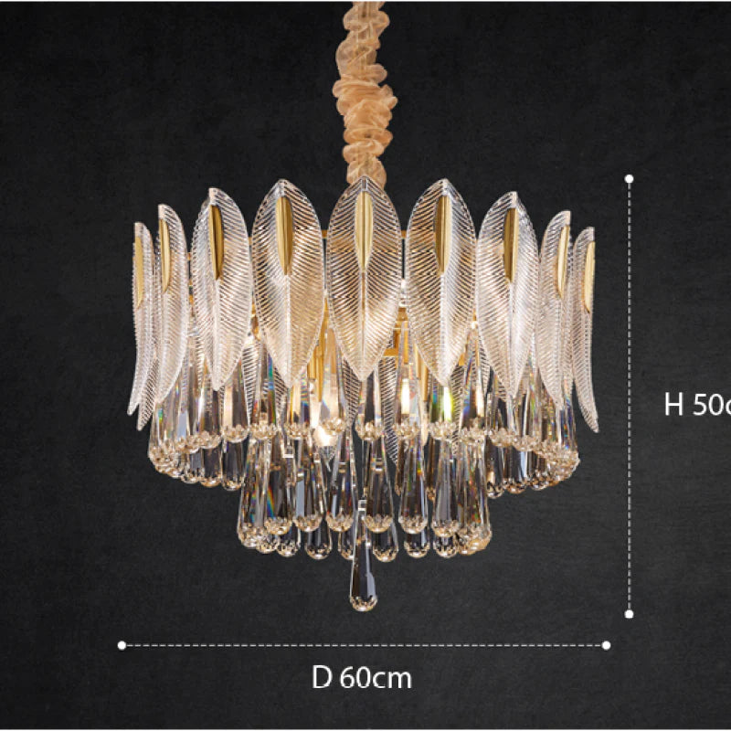Kristy Lustre Plume Cristal, Métal/Cristal, Doré, Salon