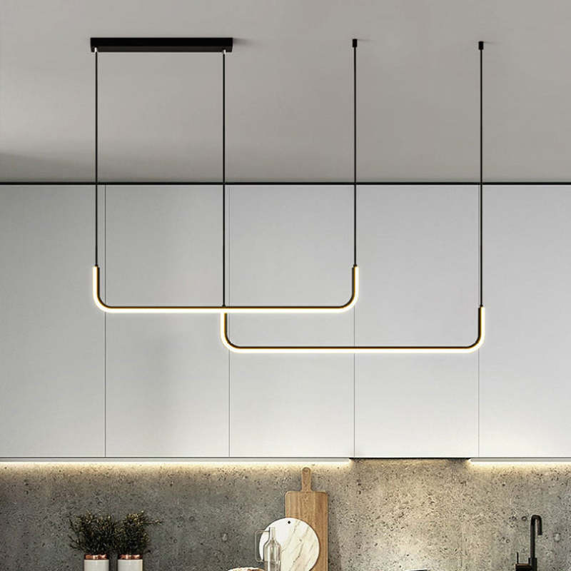 Arisha Suspension Linéaire Minimaliste Or/Noir, Salon