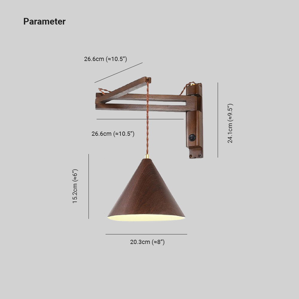 Muto Design Applique Murale Conique Vintage LED Bois Noyer/Bois Chambre
