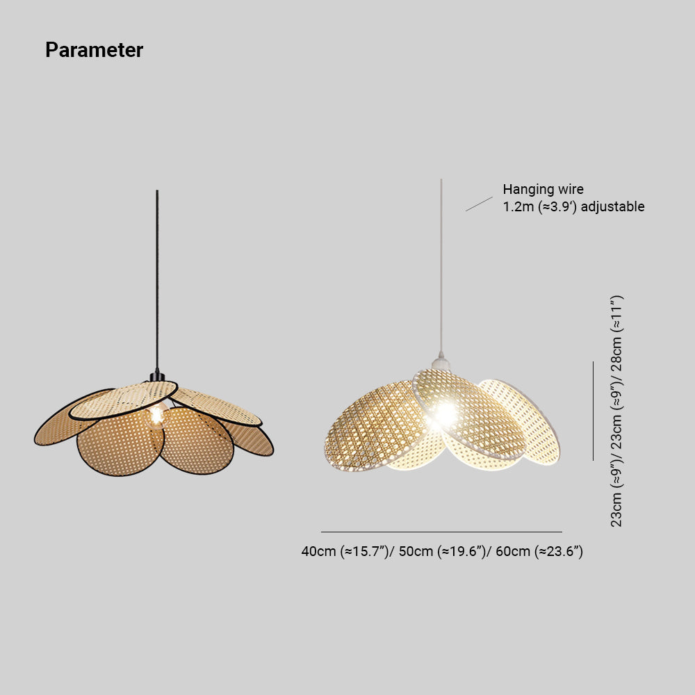 Ritta Suspension Fleur Moderne, Métal/Rotin, Noir/Blanc, Salon