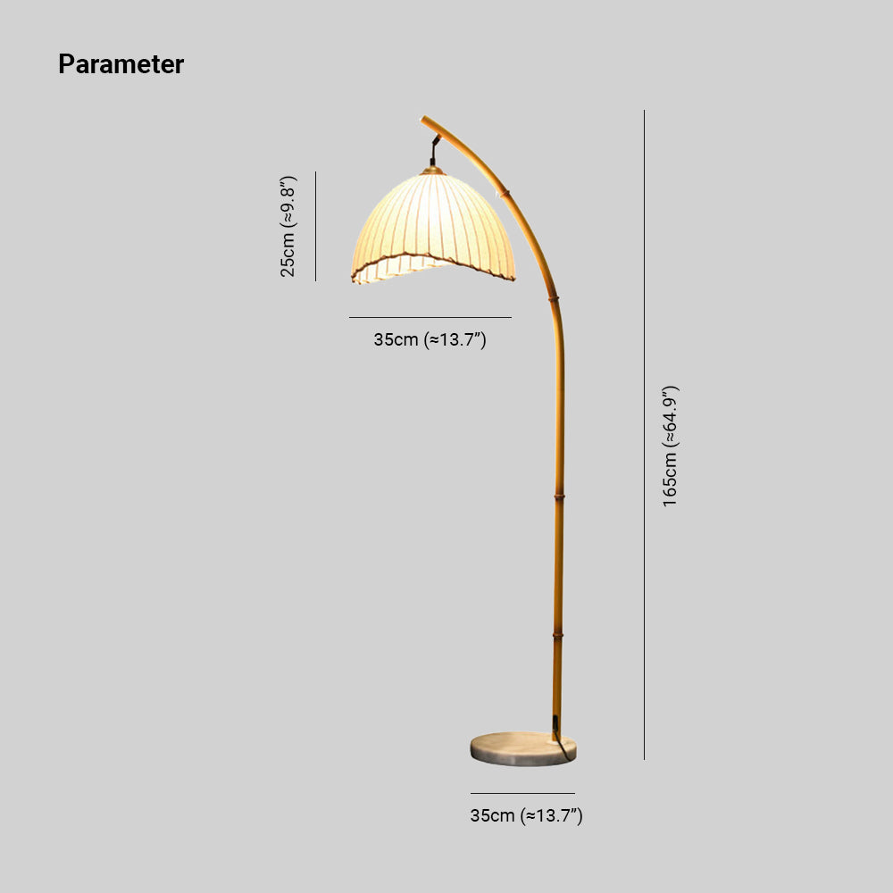 Muto Lampadaire Bambou Simple, Métal/Tissu, Blanc, Salon