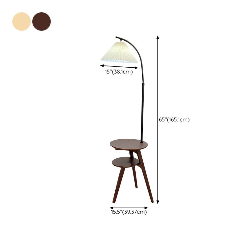 Muto Lampadaire Plissé Vintage, Métal/Tissu, Bois/Noyer, Salon