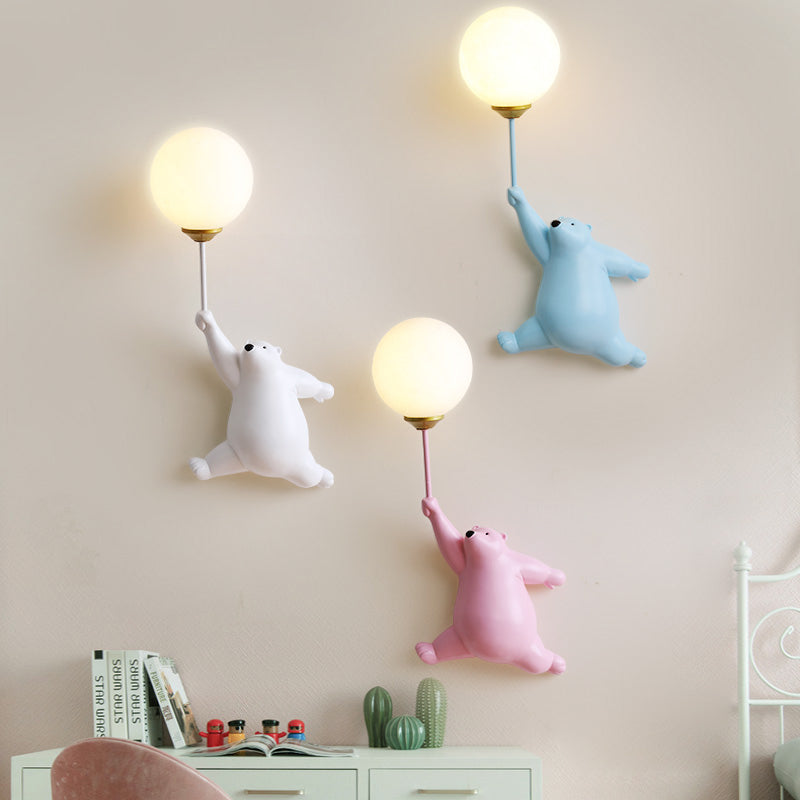 Aria Applique Murale Ours Ballon Moderne Animale, Blanc/Bleu/Rose, Salon