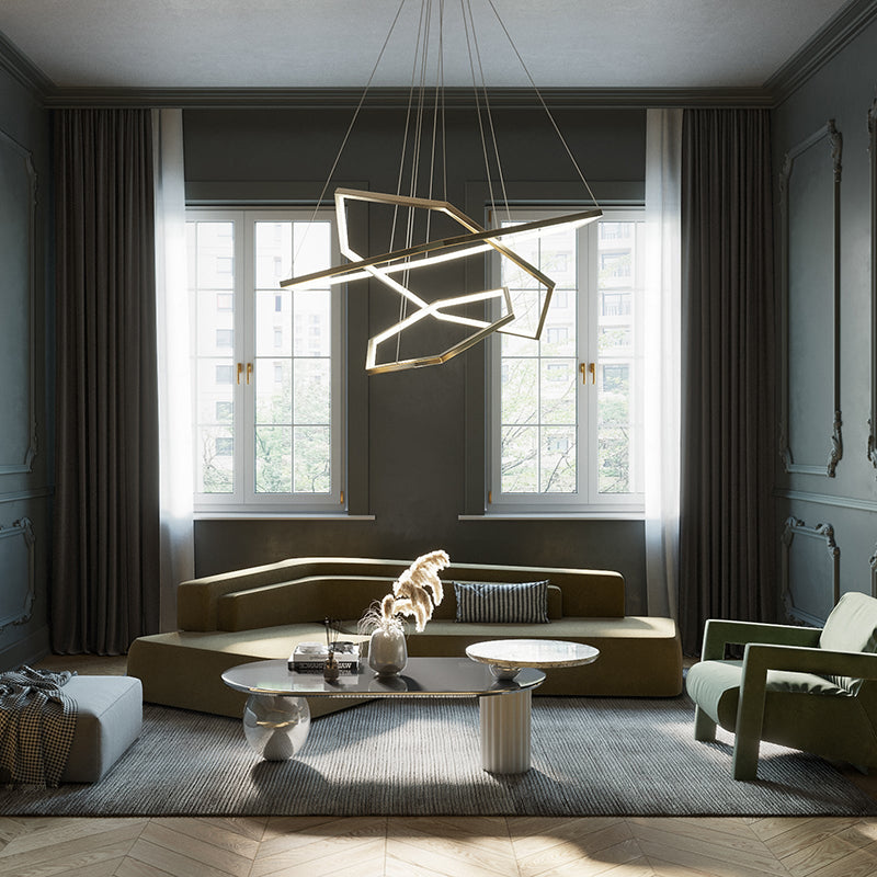 Ray Suspension Géométrique Contemporain, Métal, Doré, Salon/Chambre à Coucher
