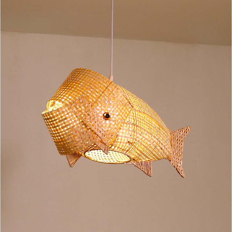 Ritta Luminaires Suspension Poisson Simple Métal/Rotin, Salon