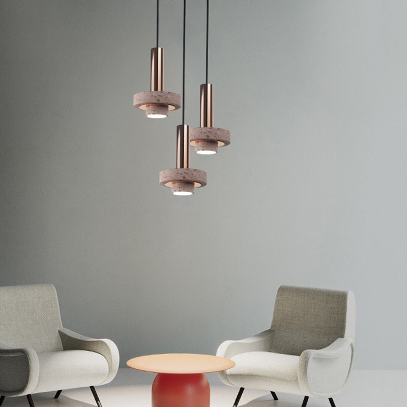 Arisha Suspension Cylindre Moderne, Métal/Pierre, Rose/Gris/Blanc/Bleu, Salle à Manger