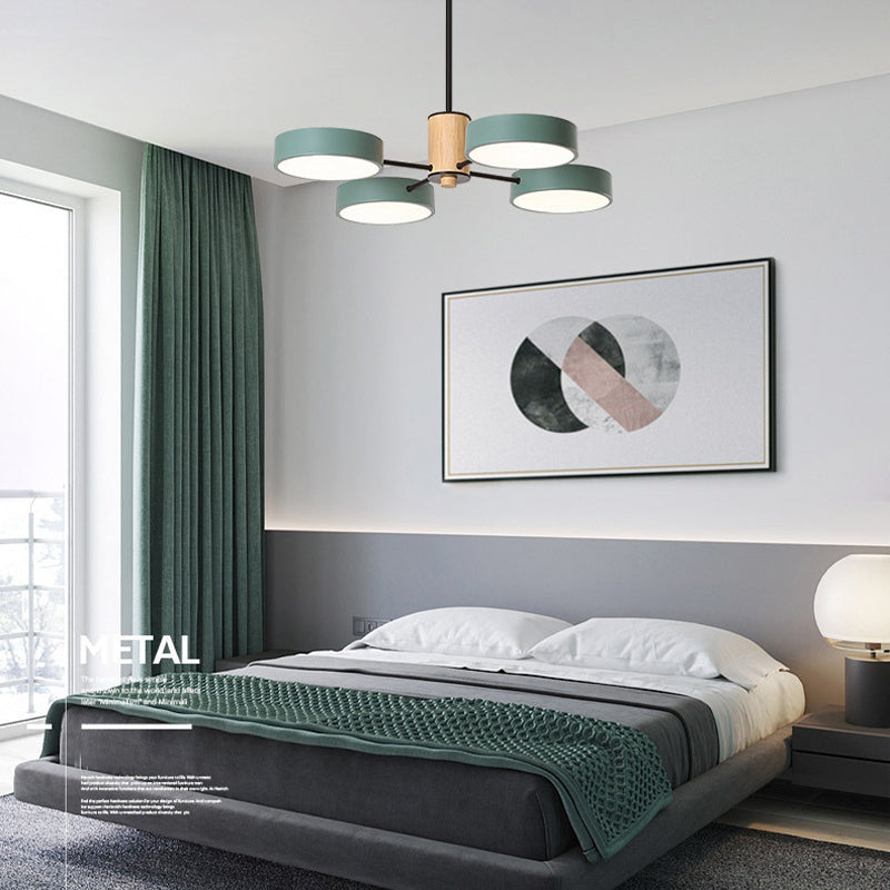 Arisha Plafonnier Cylindre Art Deco, Métal/Bois, Blanc/Vert/Gris, Salon