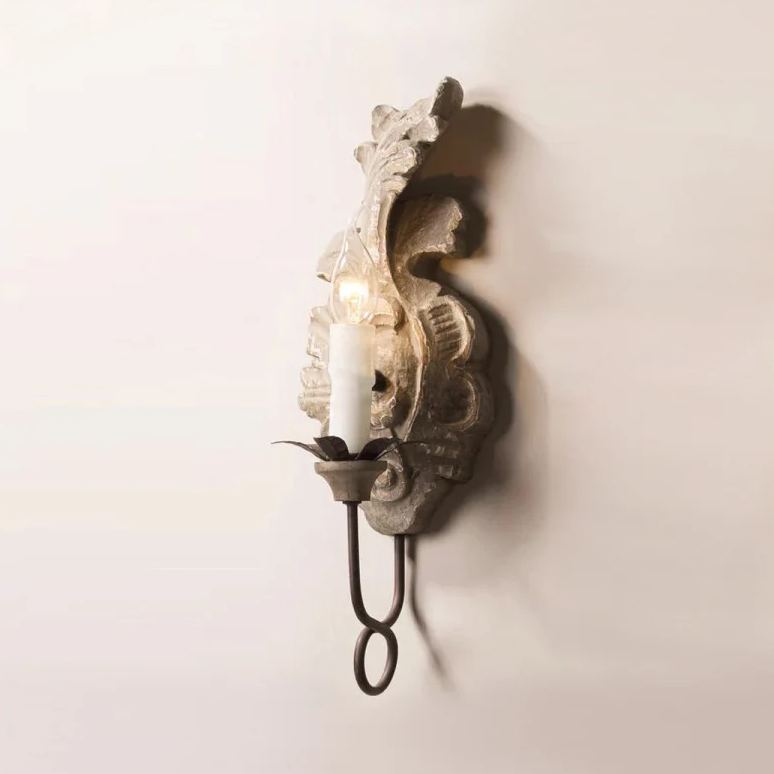 Silva Vintage Metal Wood Old White Antique Gold Old Grey Wall Lamp Dining Room